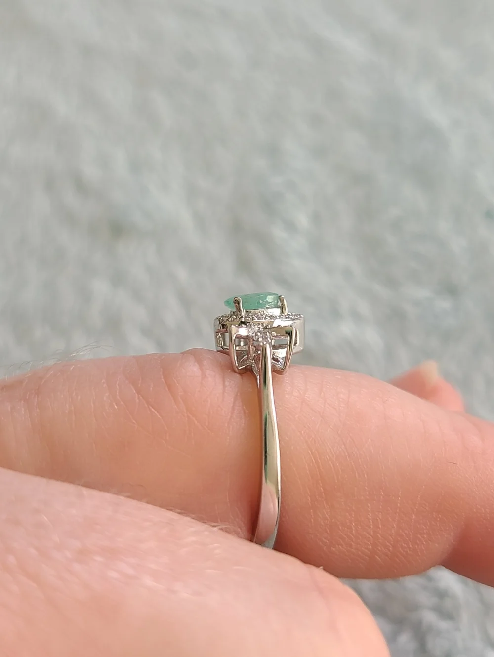 Sterling Silver Teardrop Emerald Halo Ring - Picture 4 of 6